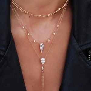 Gold Plated Layered Tear Drop Necklace
